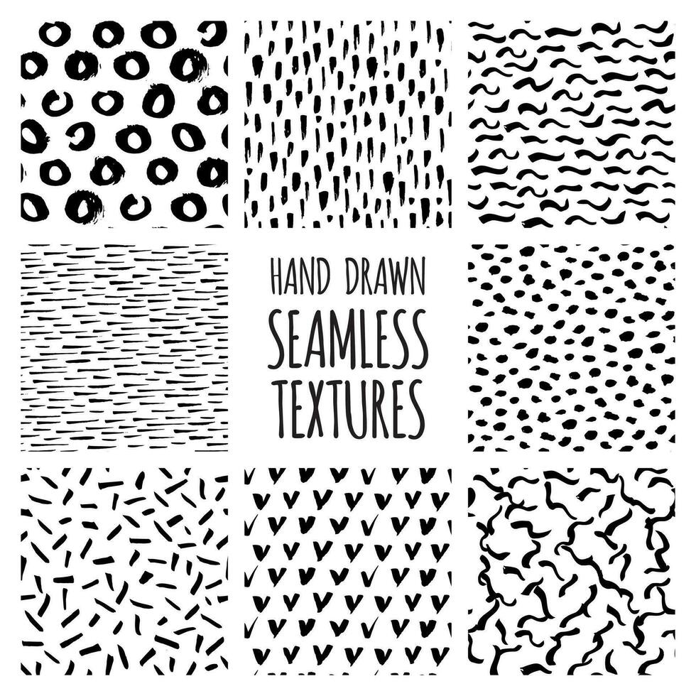 hand drawn seamless textures set vector