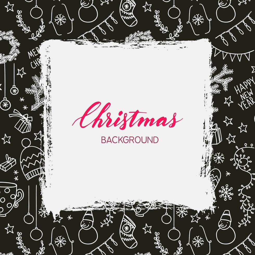 christmas background with hand drawn elements vector