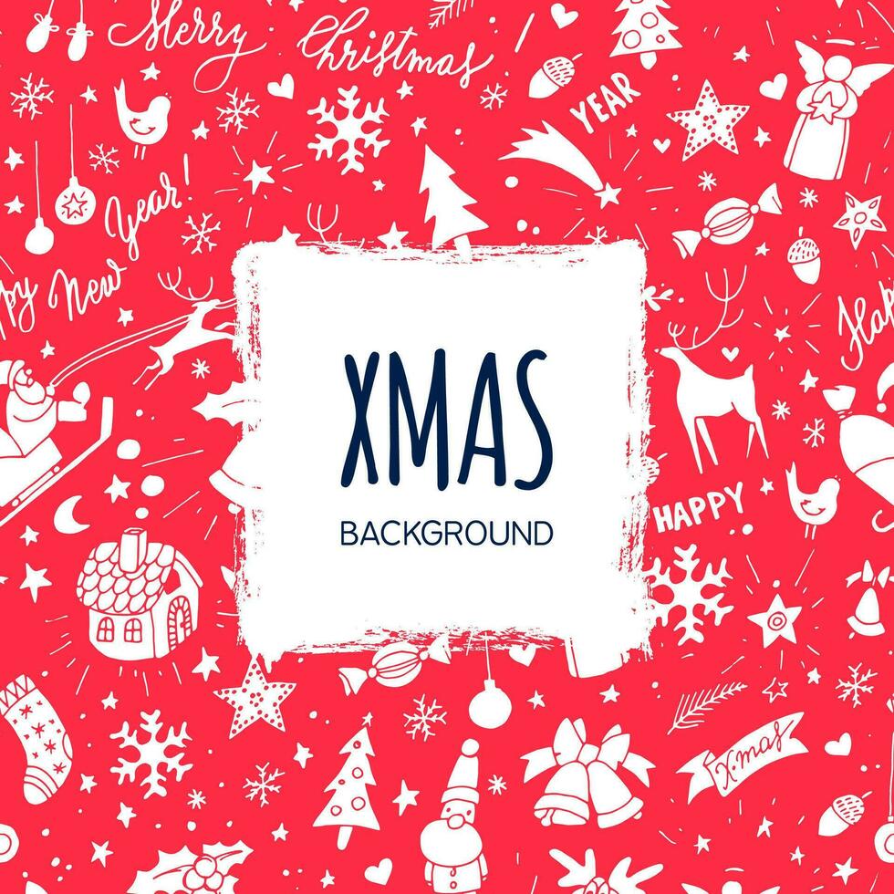 Christmas background with hand drawn icons vector