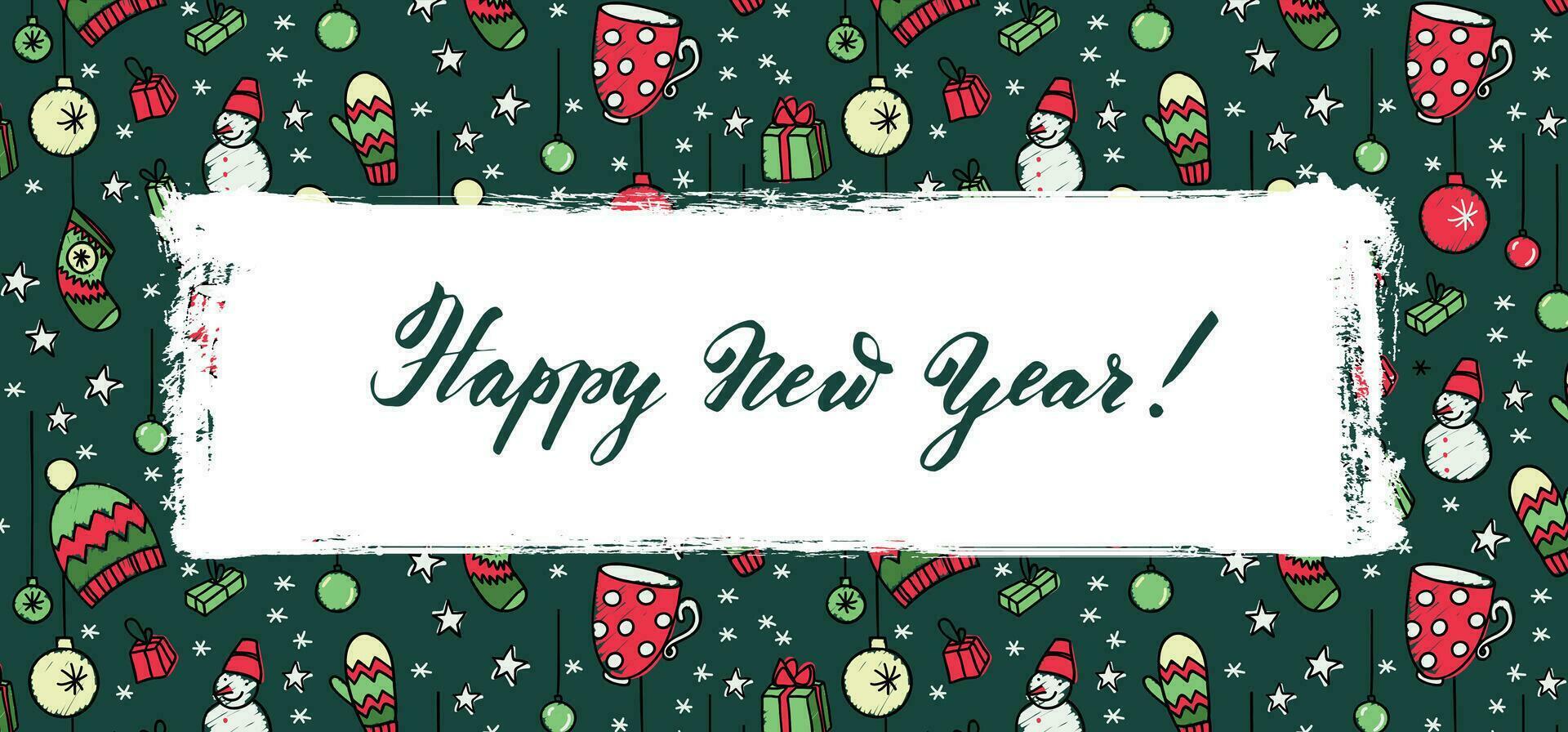 happy new year background with christmas ornaments vector