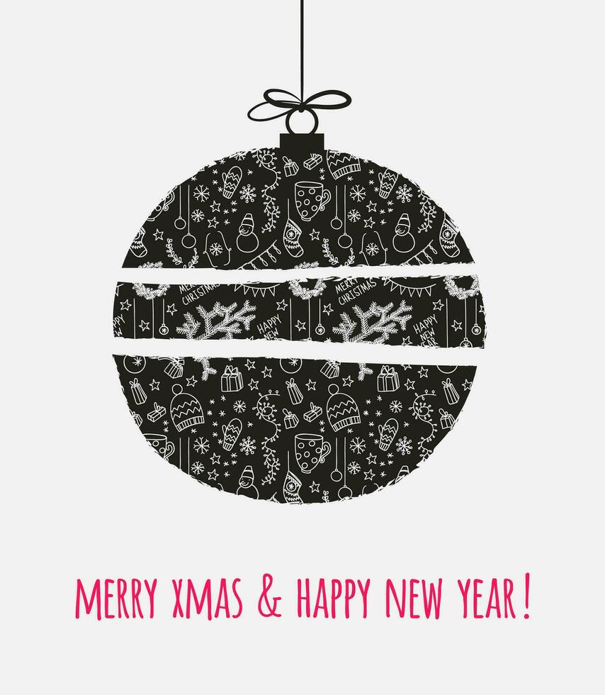 merry christmas and happy new year card with a christmas ball vector