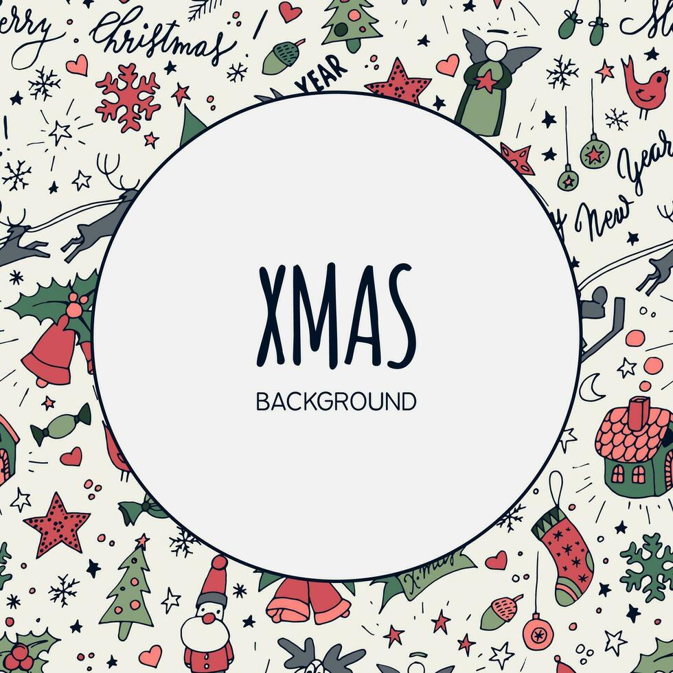 christmas background with hand drawn christmas symbols vector