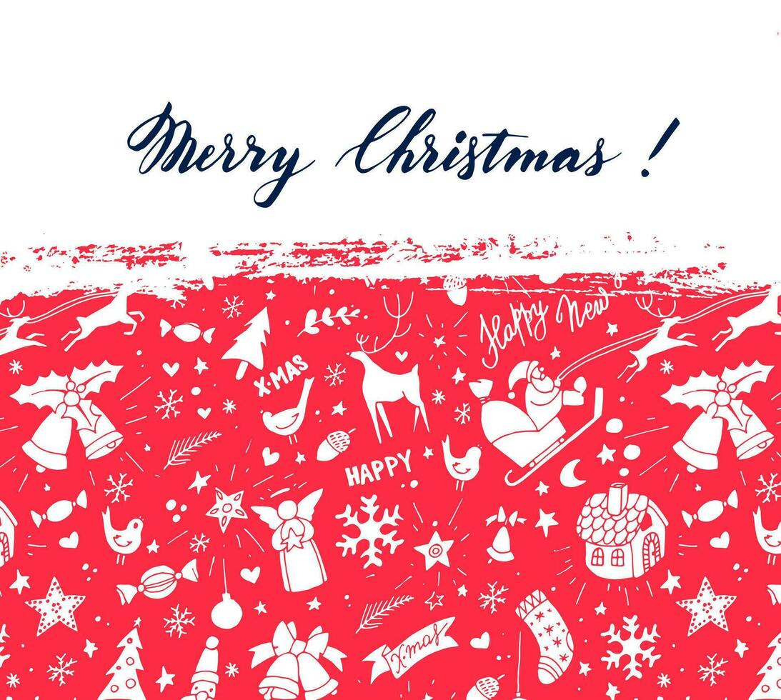 Merry Christmas and happy new year greeting card with red and white background vector