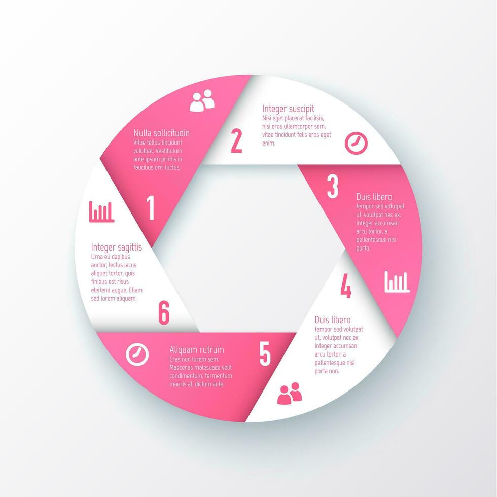 pink infographic circle with six steps on it vector