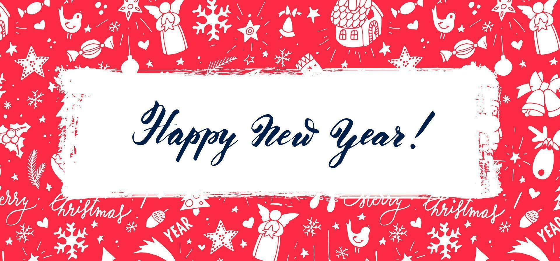 Merry Christmas and happy new year greeting card with red and white background vector