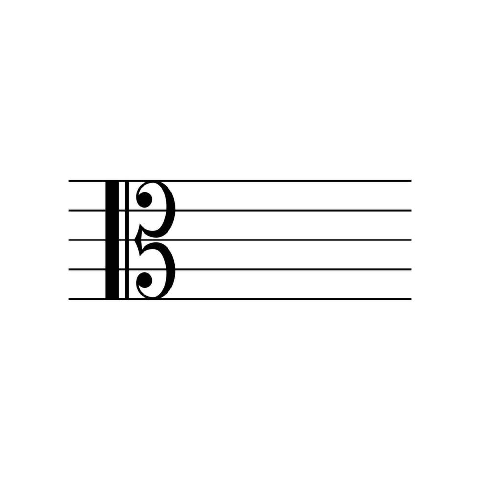 Alto clef or C clef on staff flat vector isolated on white background. Black musical notation symbol. Music concept.