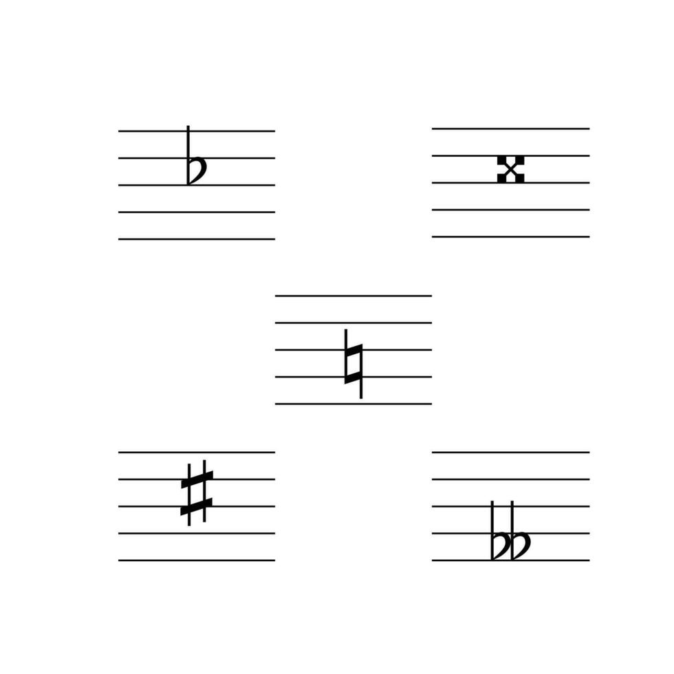 accidentes y llave firmas en personal conjunto plano vector aislado en blanco antecedentes. negro musical notación símbolo. música concepto.