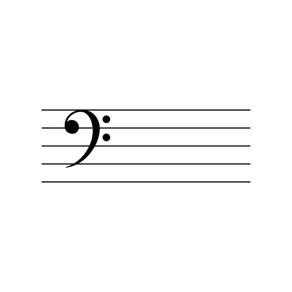 Bass clef or F clef on staff flat vector isolated on white background. Black musical notation symbol. Music concept.