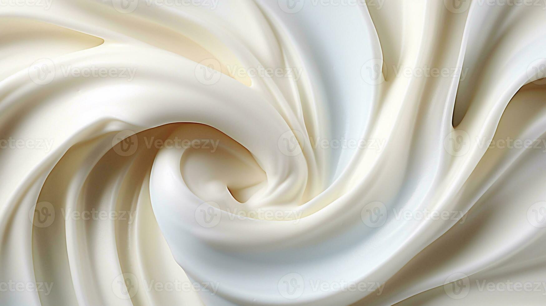 un foto de cerca arriba de blanco azotado crema o Leche crema remolino textura para antecedentes utilizar con Copiar espacio generativo ai