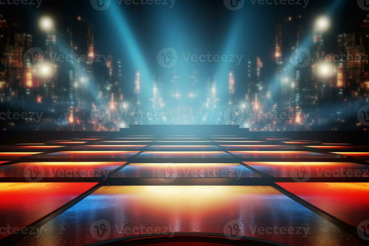 Stage with red carpet and spotlights, Stage Podium Scene, Stage Background Lighting equipment Stage Spotlight background Generative AI photo