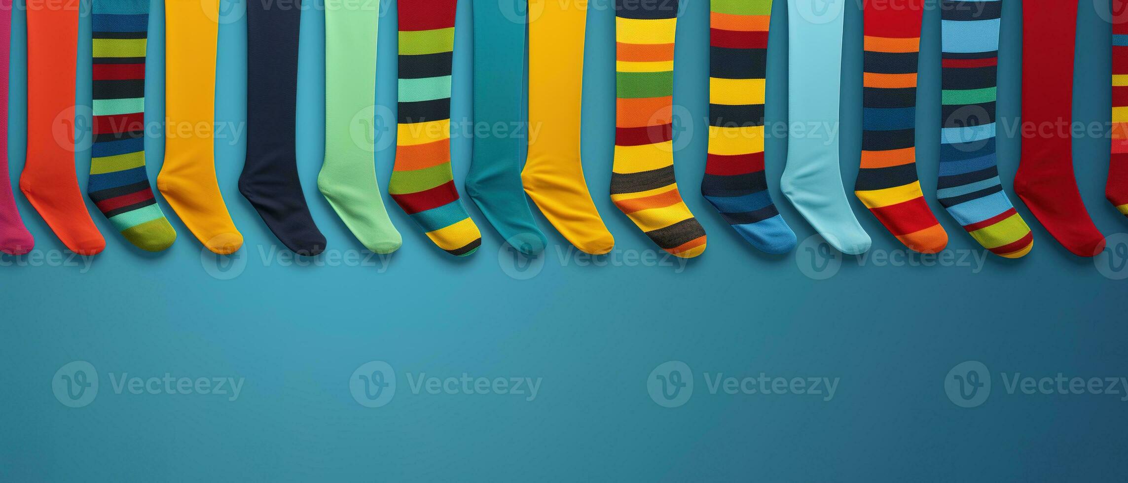 Abstract background with colorful socks for National Sock Day. Celebrate your love of socks, perfect for advertising, banners, and social media posts. Copy space available for your text. Generative AI photo
