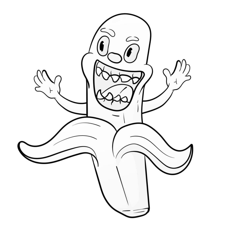 doodle drawing line banana character vector suitable for logo purposes, learning media, and others