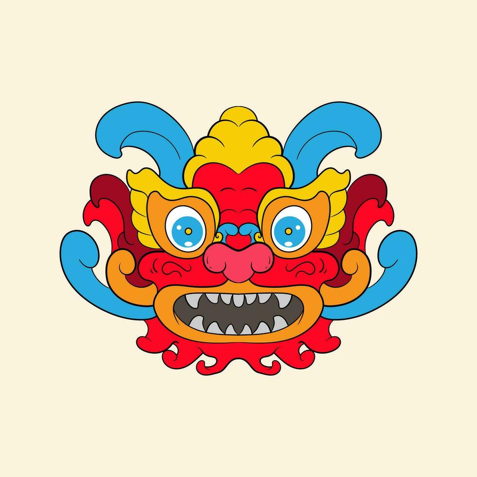 chino león danza cabeza, China lunar nuevo año continuar mascarilla. tradicional asiático personaje, disfraz para fiesta celebracion, dibujos animados diseño elemento aislado en blanco antecedentes vector