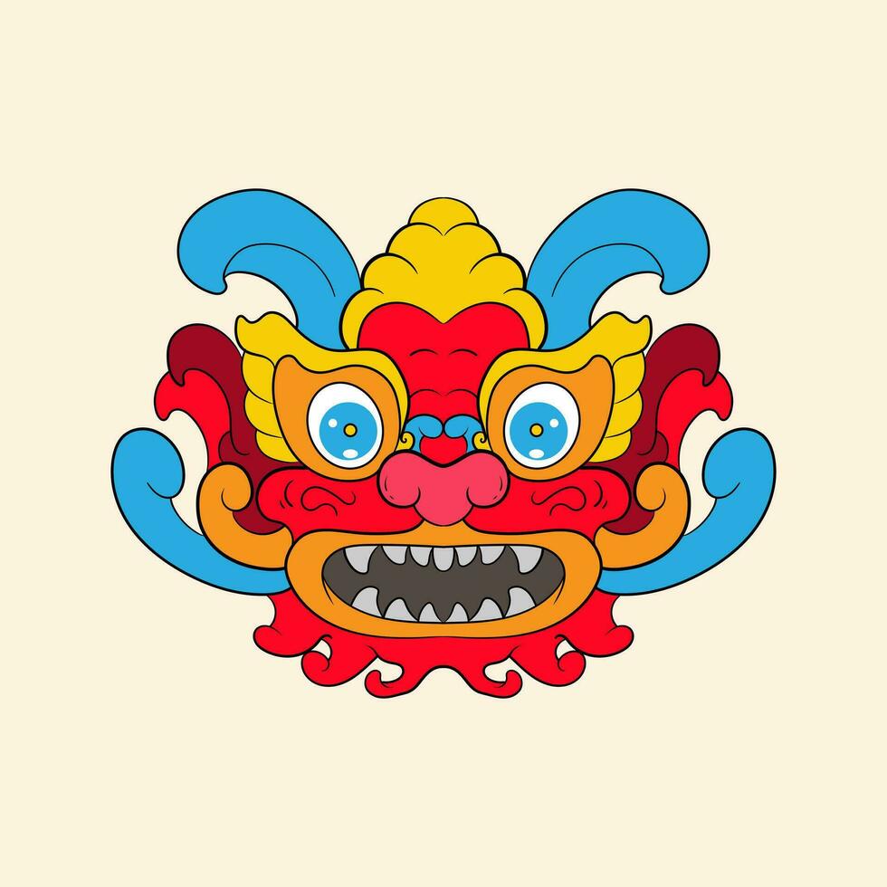 Chinese lion dance head, China Lunar New Year dragon mask. Traditional asian character, costume for holiday celebration, cartoon design element isolated on white background vector