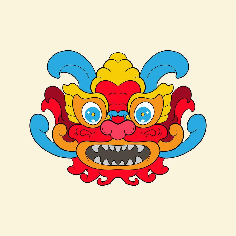 Chinese lion dance head, China Lunar New Year dragon mask. Traditional asian character, costume for holiday celebration, cartoon design element isolated on white background vector