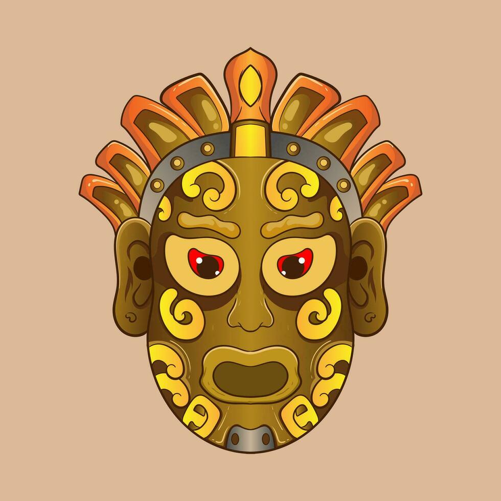 african ethnic tribal ritual masks of different shape isolated on white background vector illustration.