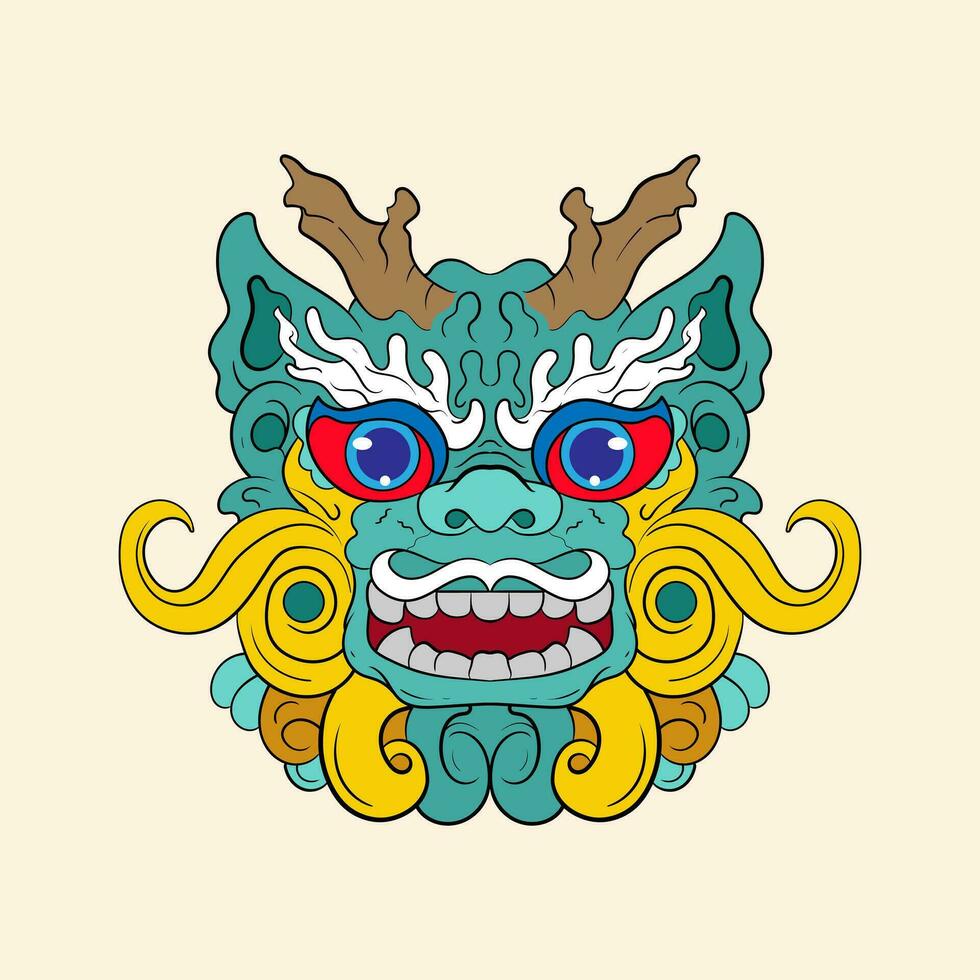 chino león danza cabeza, China lunar nuevo año continuar mascarilla. tradicional asiático personaje, disfraz para fiesta celebracion, dibujos animados diseño elemento aislado en blanco antecedentes vector