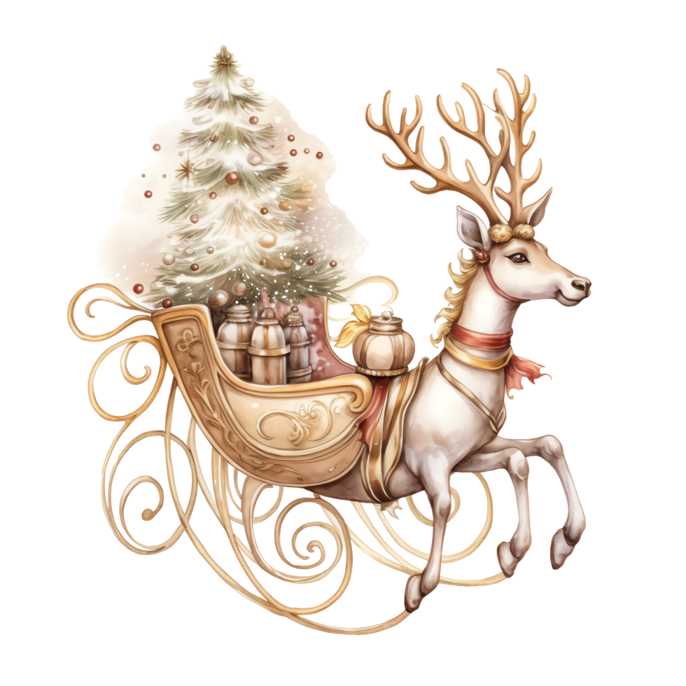 Watercolor Christmas deer with sled Sublimation. png