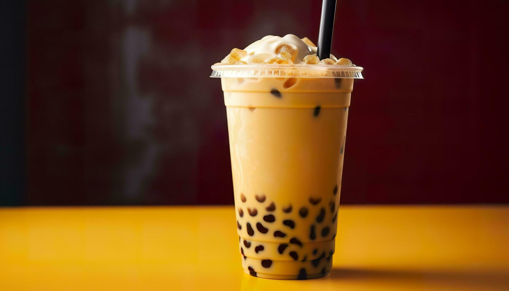A bubble tea in a plastic cup. Generative AI photo