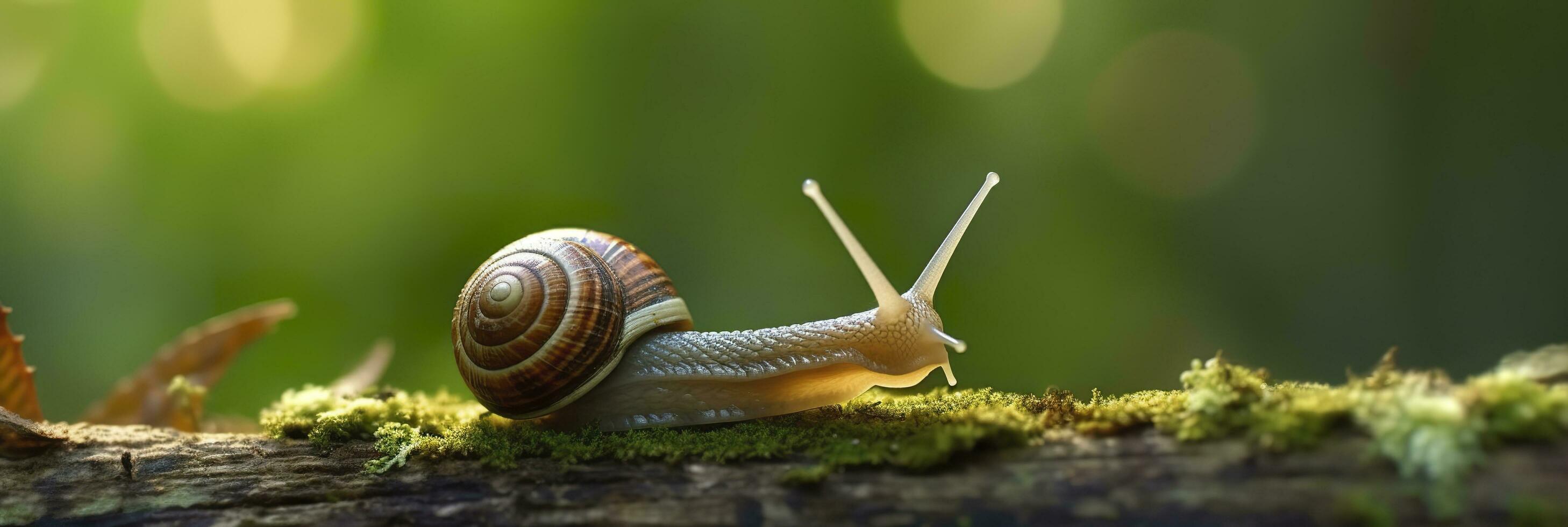 A Journey Through the Forest. Close-up of a Snail in the Forest with Natural Background. AI Generative photo