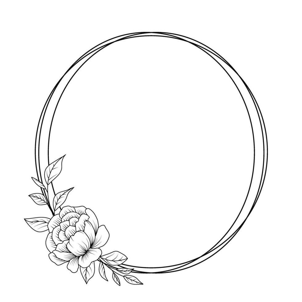 Flower Frame. Hand drawn Botanical vector illustration. Black and white wreath.