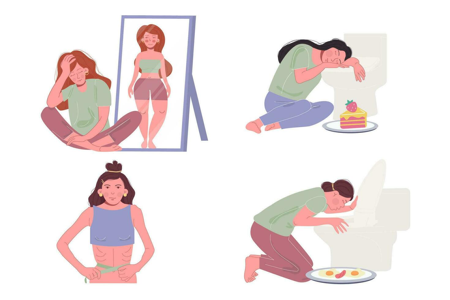 anorexia bulimia comiendo trastorno. ilustración de un persona vector