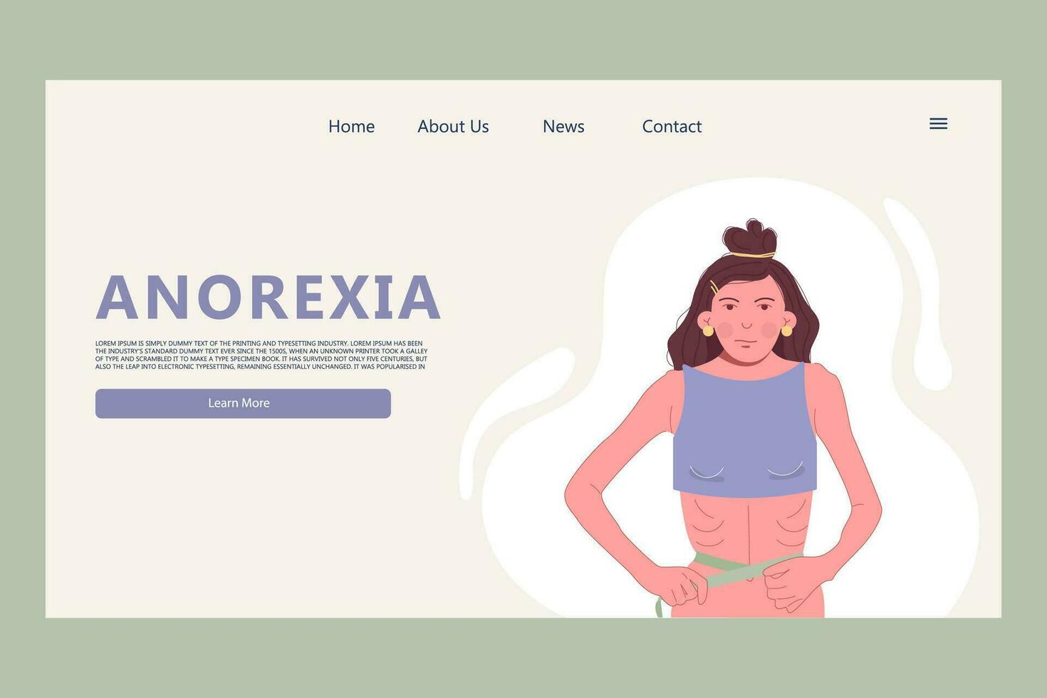 Landing page template  eating disorder anorexia vector