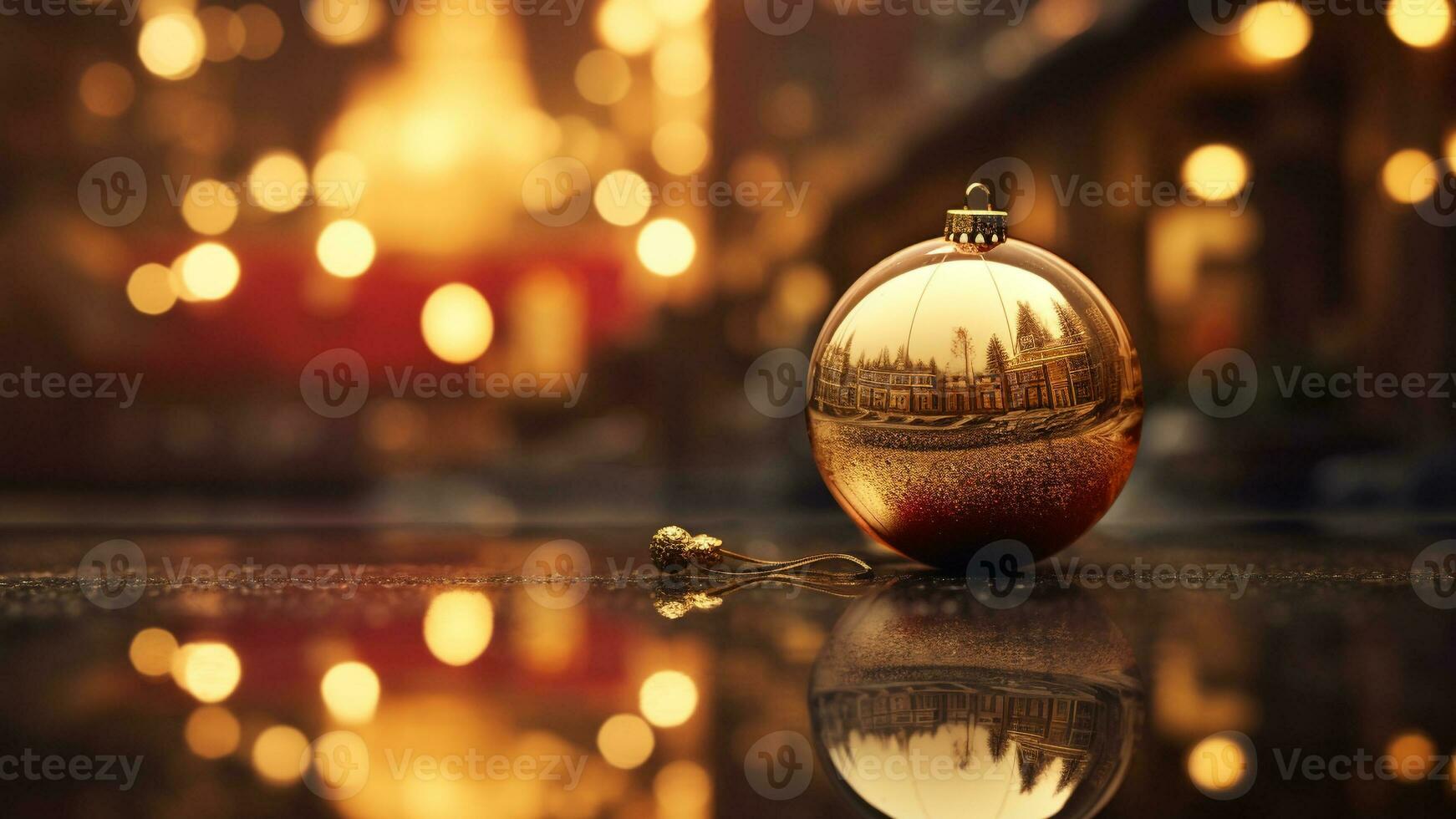 Festive Scenes in Shiny Bauble Reflections A Holiday Delight, AI Generative photo