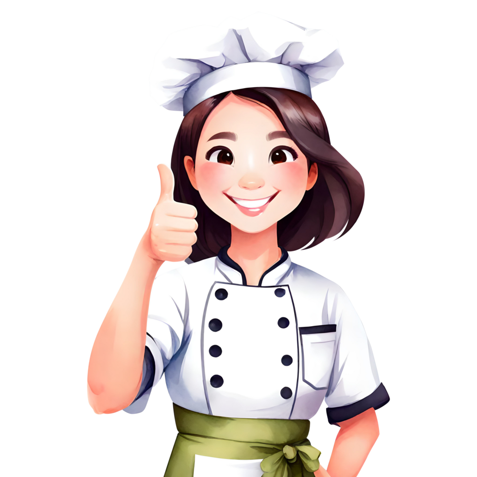 fofa chefe de cozinha menina posando polegar acima gesto com feliz expressão isolado transparente clipart ilustração png