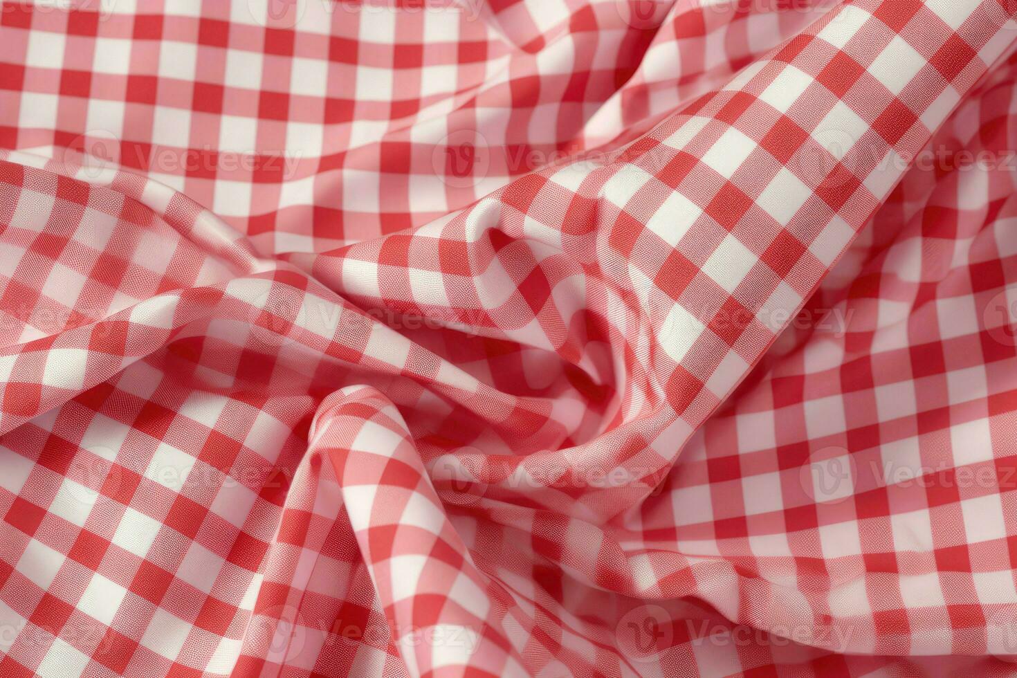 AI Generative red and white checkered fabric photo