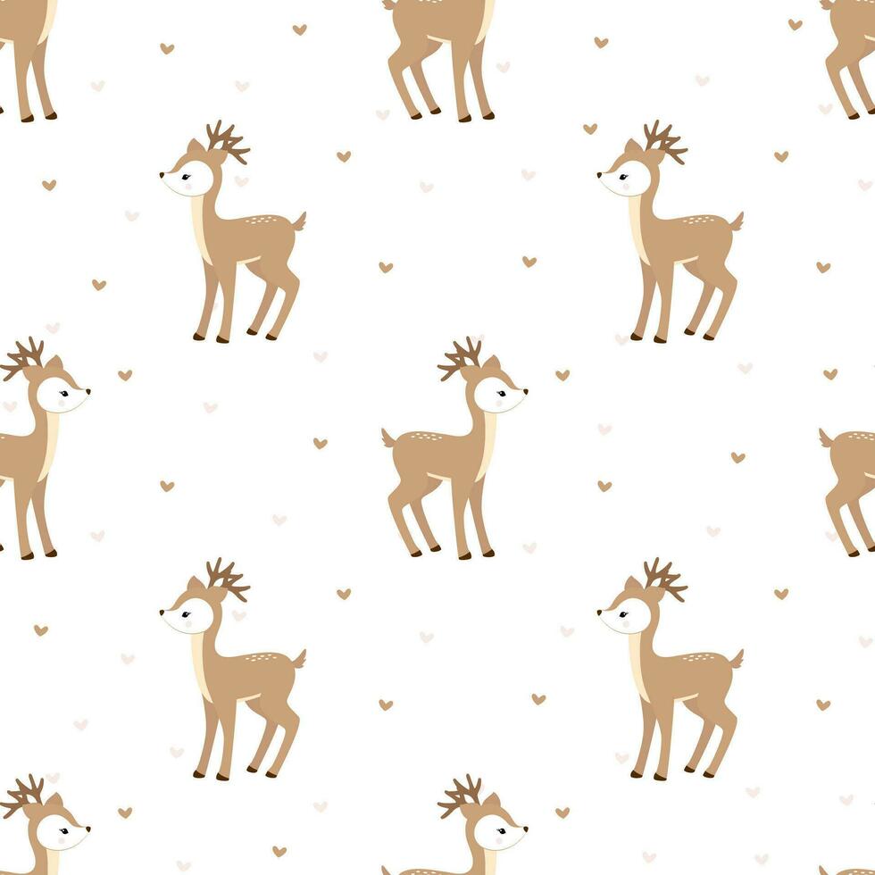Seamless vector pattern with cute fawn and heart. Perfect for textile, wallpaper or print design.