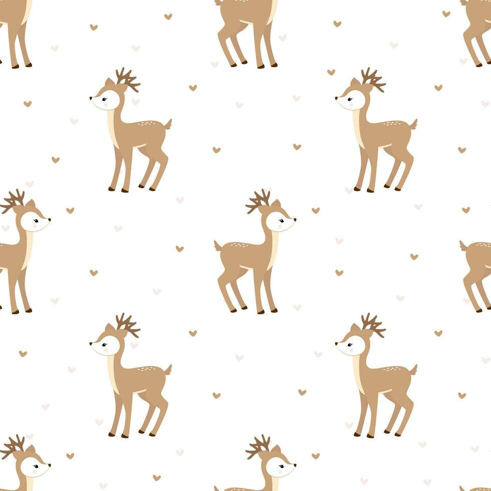 Seamless vector pattern with cute fawn and heart. Perfect for textile, wallpaper or print design.