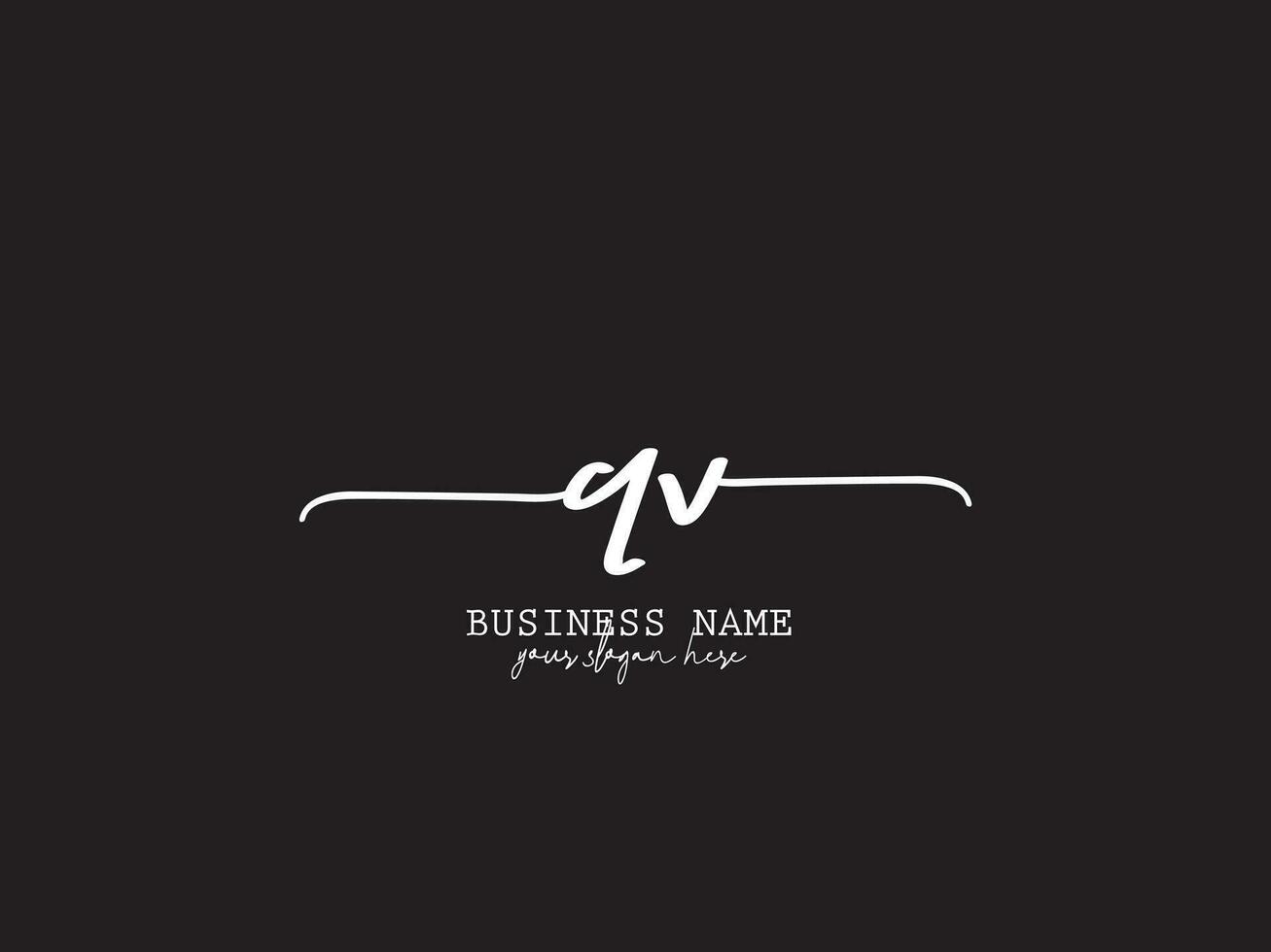 Signature Qv Feminine Logo, Minimalist QV Logo Icon Vector Art