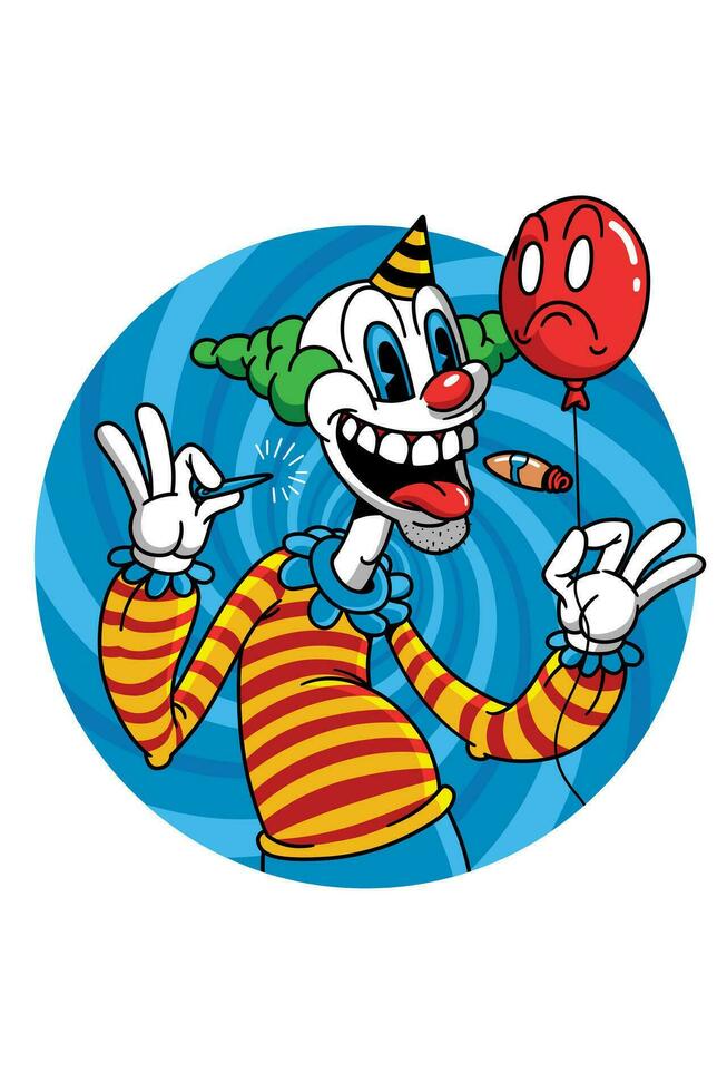 Scary Clown. Vintage Horror Cartoon Illustration Style. vector