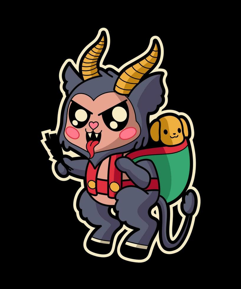 Krampus niño limpiaparabrisas. Navidad dibujos animados personaje ilustración. vector