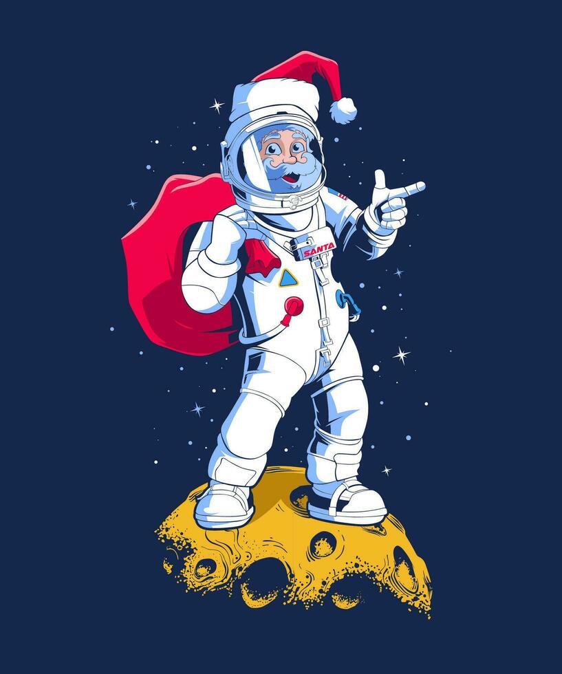 Santa Astronaut. Funny Christmas Cartoon Illustration. vector