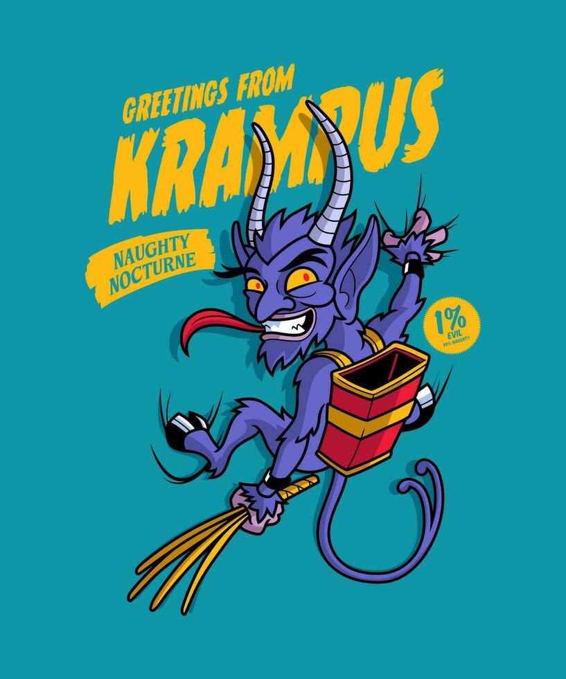 Greetings from Krampus. Christmas Cartoon Character Illustration. vector