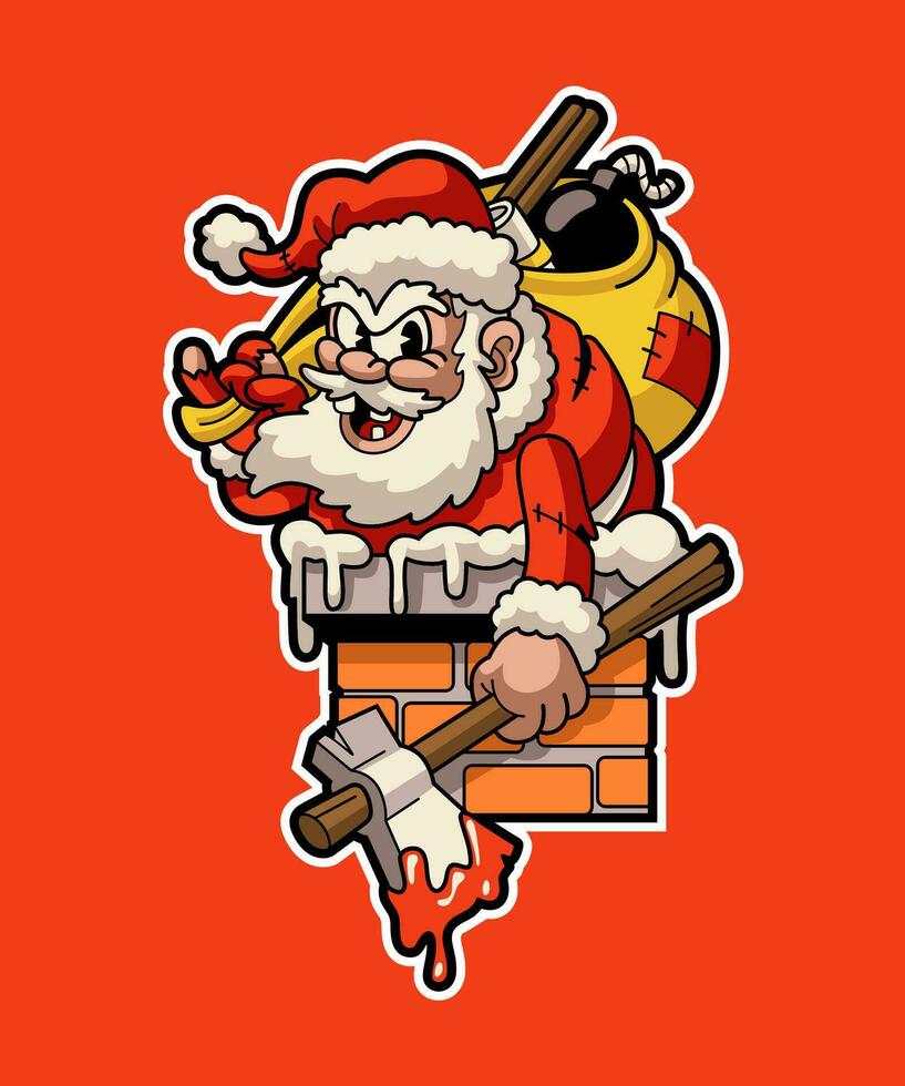 Bad Santa coming down. Christmas Cartoon Character Illustration. vector