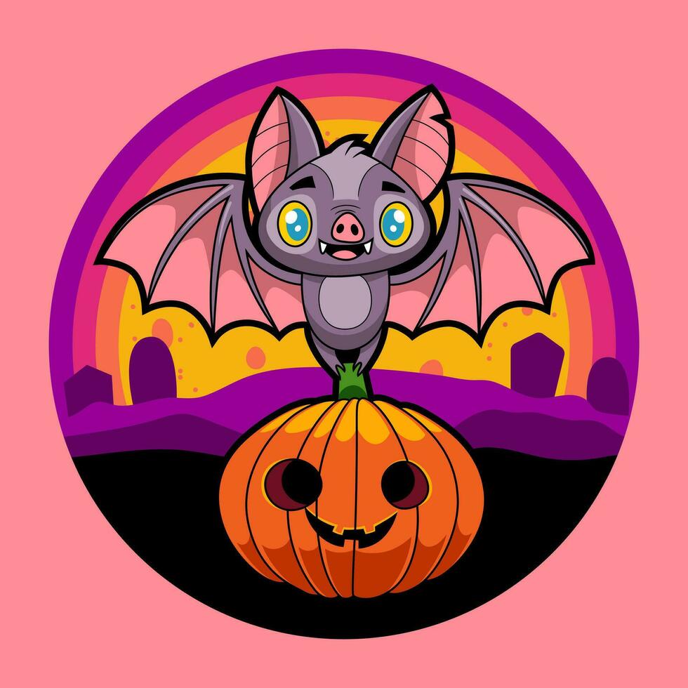 Vampire Pumpkin. Vintage Horror Cartoon Illustration Style. vector