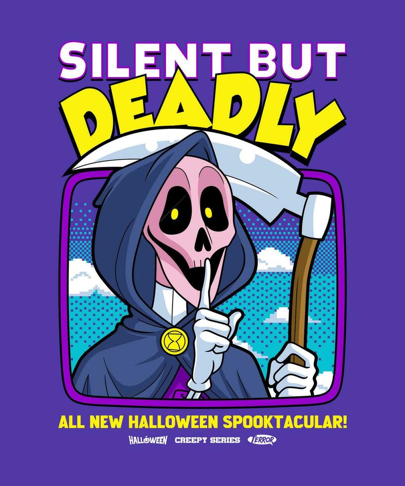 Silent but deadly. Spooky Horror Cartoon Illustration Style. vector
