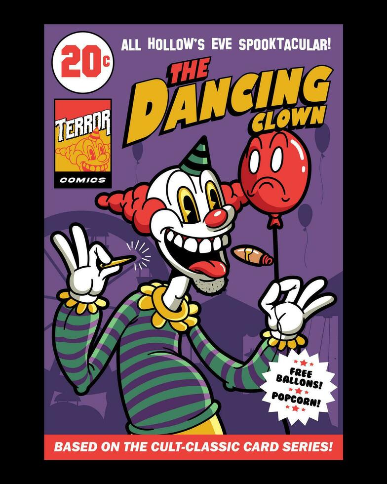 The Dancing Clown. Vintage Horror Cartoon Illustration Style. vector
