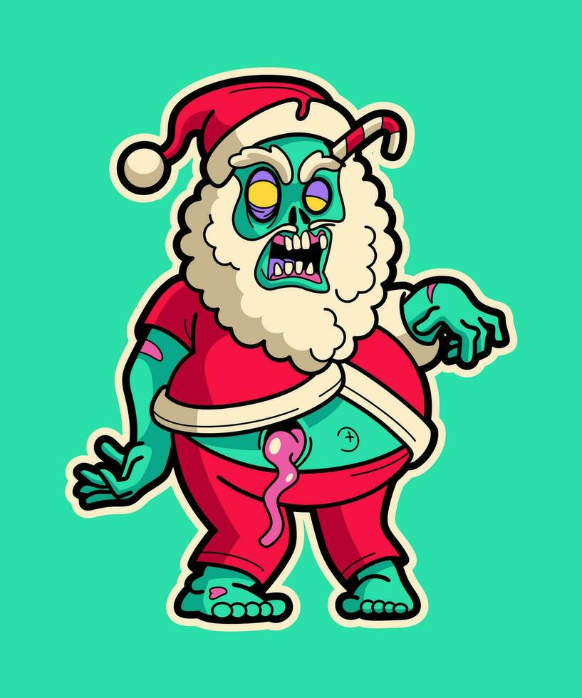 Walking Zombie Santa. Christmas Cartoon Character Illustration. vector