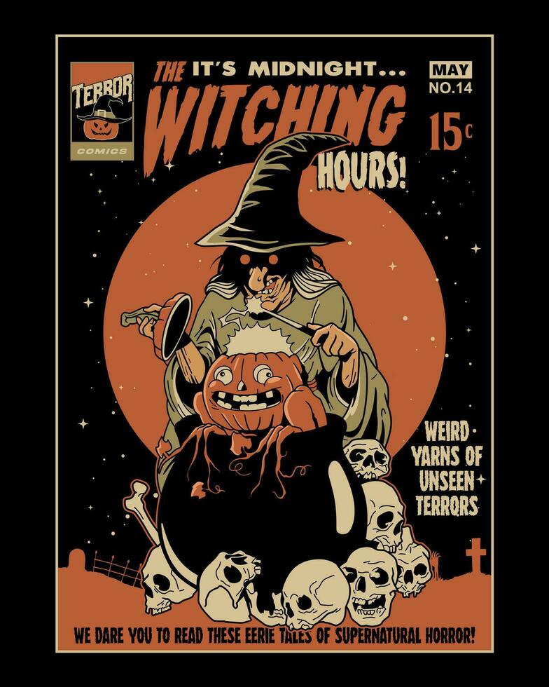 The Witching. Vintage Horror Cartoon Illustration Style. vector