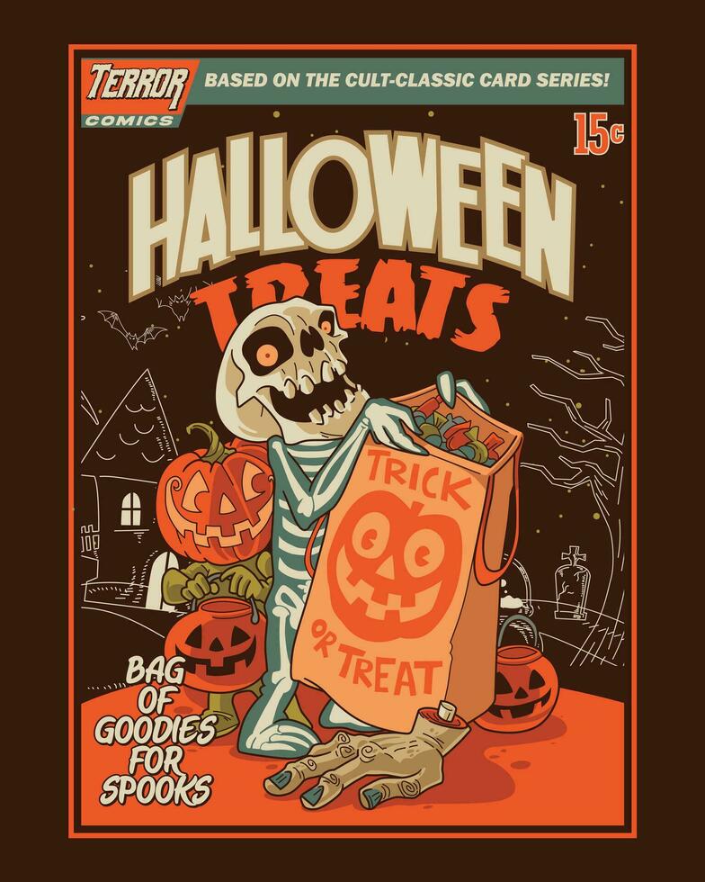 Halloween Treats. Vintage Horror Cartoon Illustration Style. vector