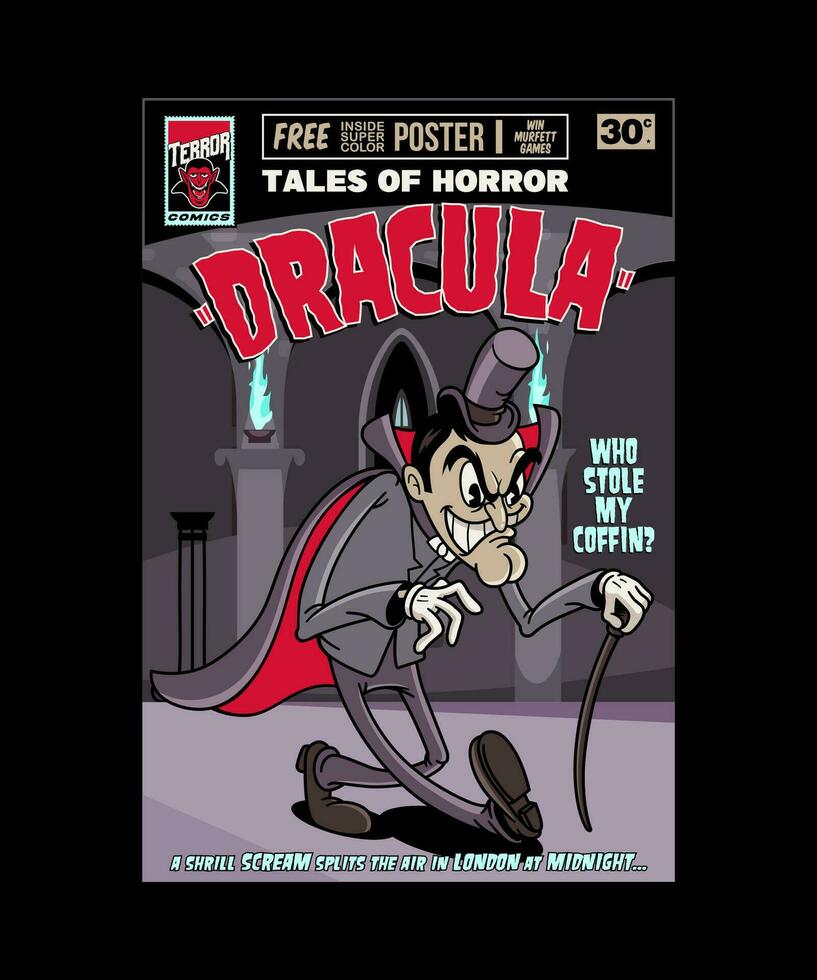 Tales of horror Dracula. Vintage Horror Cartoon Illustration Style. vector