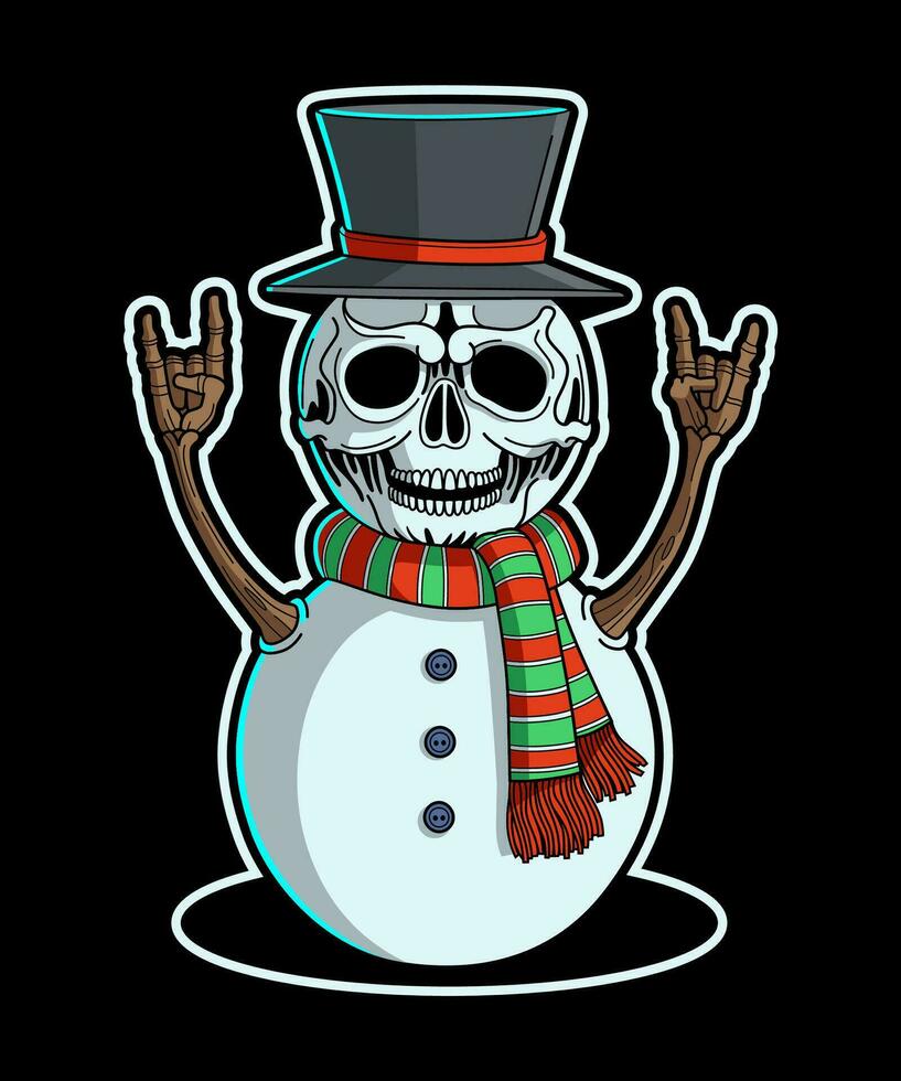 Skull Head Snowman. Christmas Cartoon Character Illustration. vector