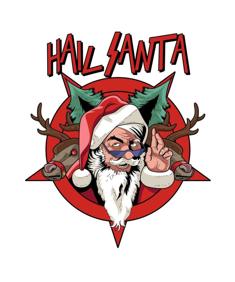 Hail Santa. Funny Christmas Cartoon Illustration. vector