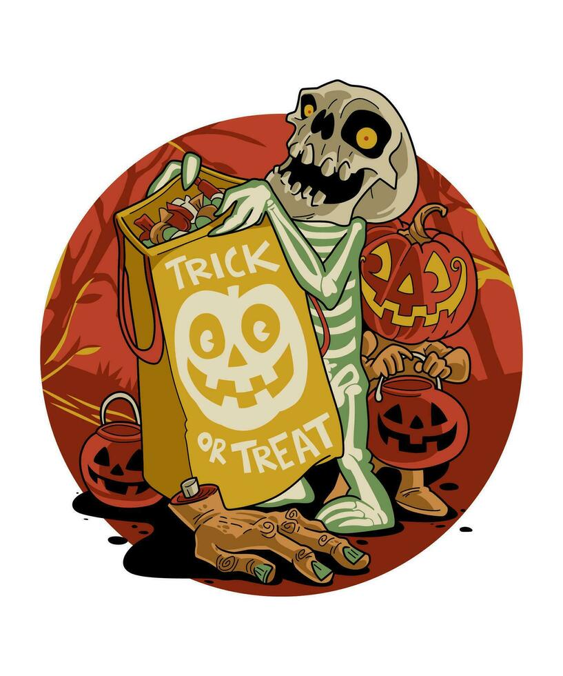 Skull Costume Halloween. Vintage Horror Cartoon Illustration Style. vector