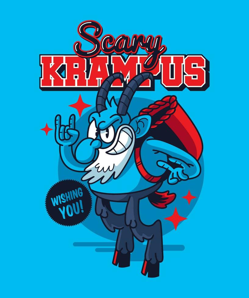 Scary Krampus wishing you. Christmas Cartoon Character Illustration. vector