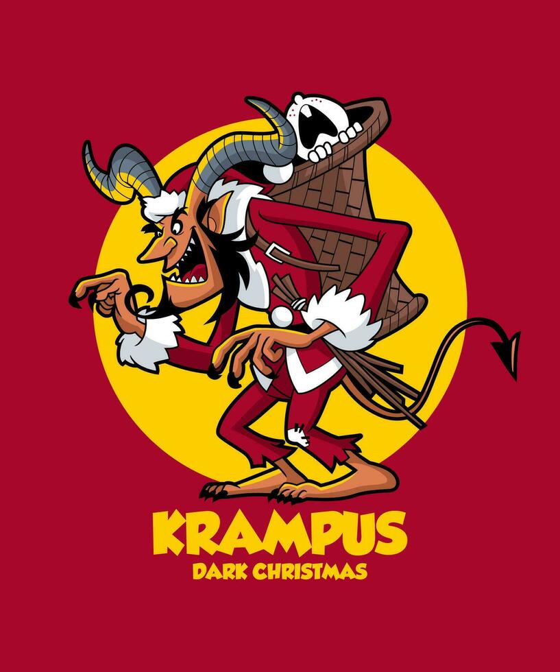 Krampus Dark Christmas. Funny Christmas Cartoon Illustration. vector